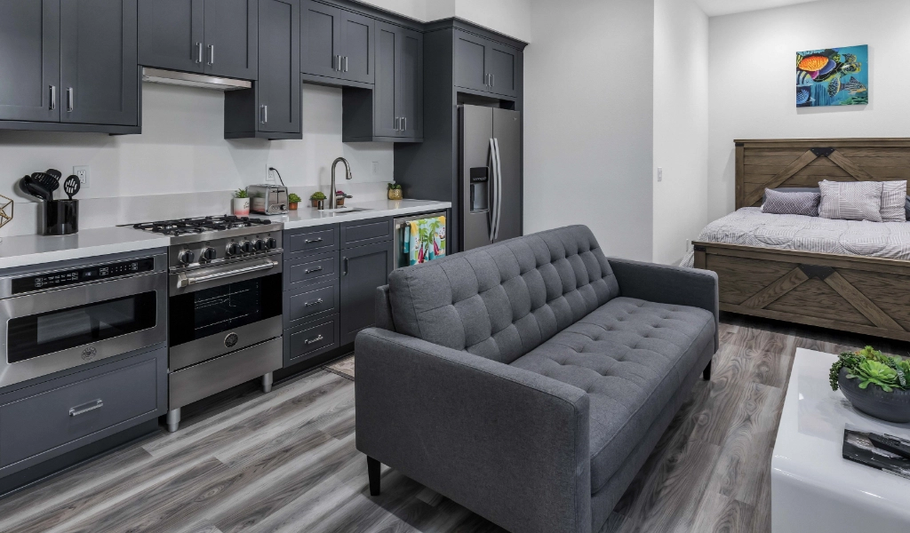 ADU remodel with gray features.