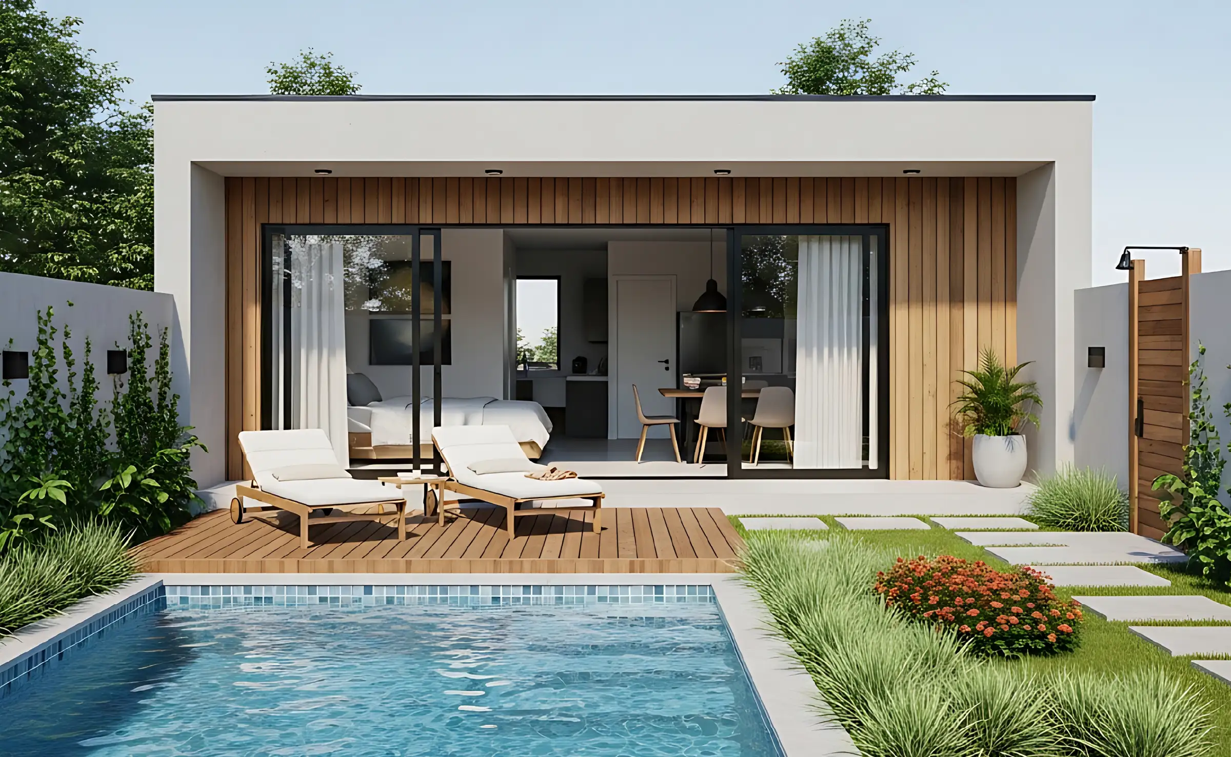 Modern Minimalist Guest House with Private Swimming Pool and Garden.